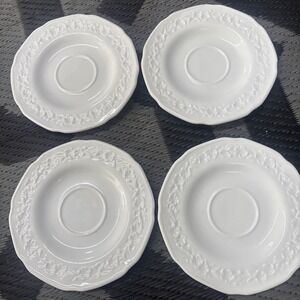 Vintage Indiana Milk Glass Orange‎ Blossom Flower Pattern Saucers Only, Set of 4